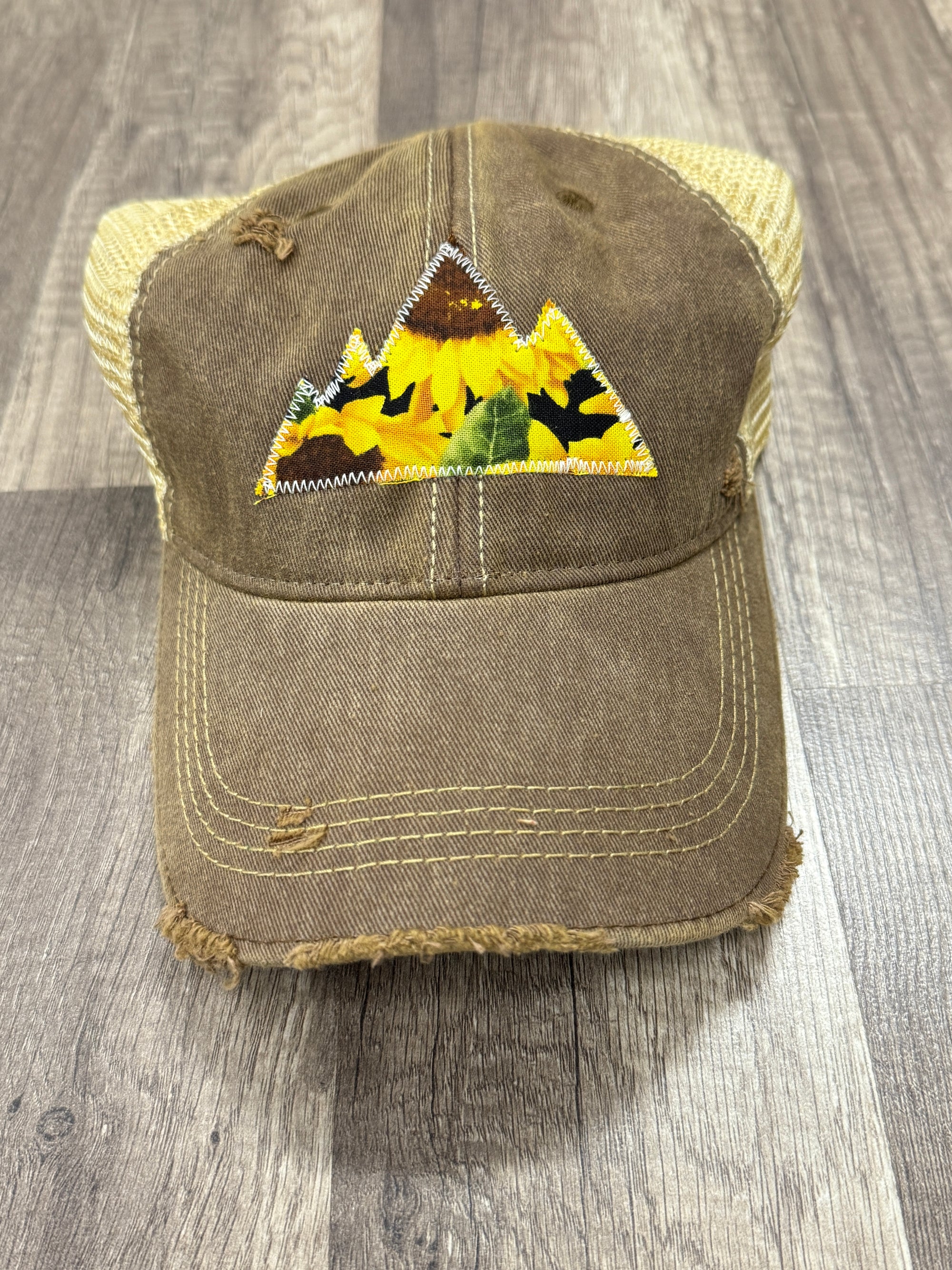 Mountain Floral Patch "Dirty Look" Trucker Hat-Brown