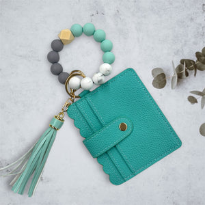 Mint Beaded Keychain Wallet