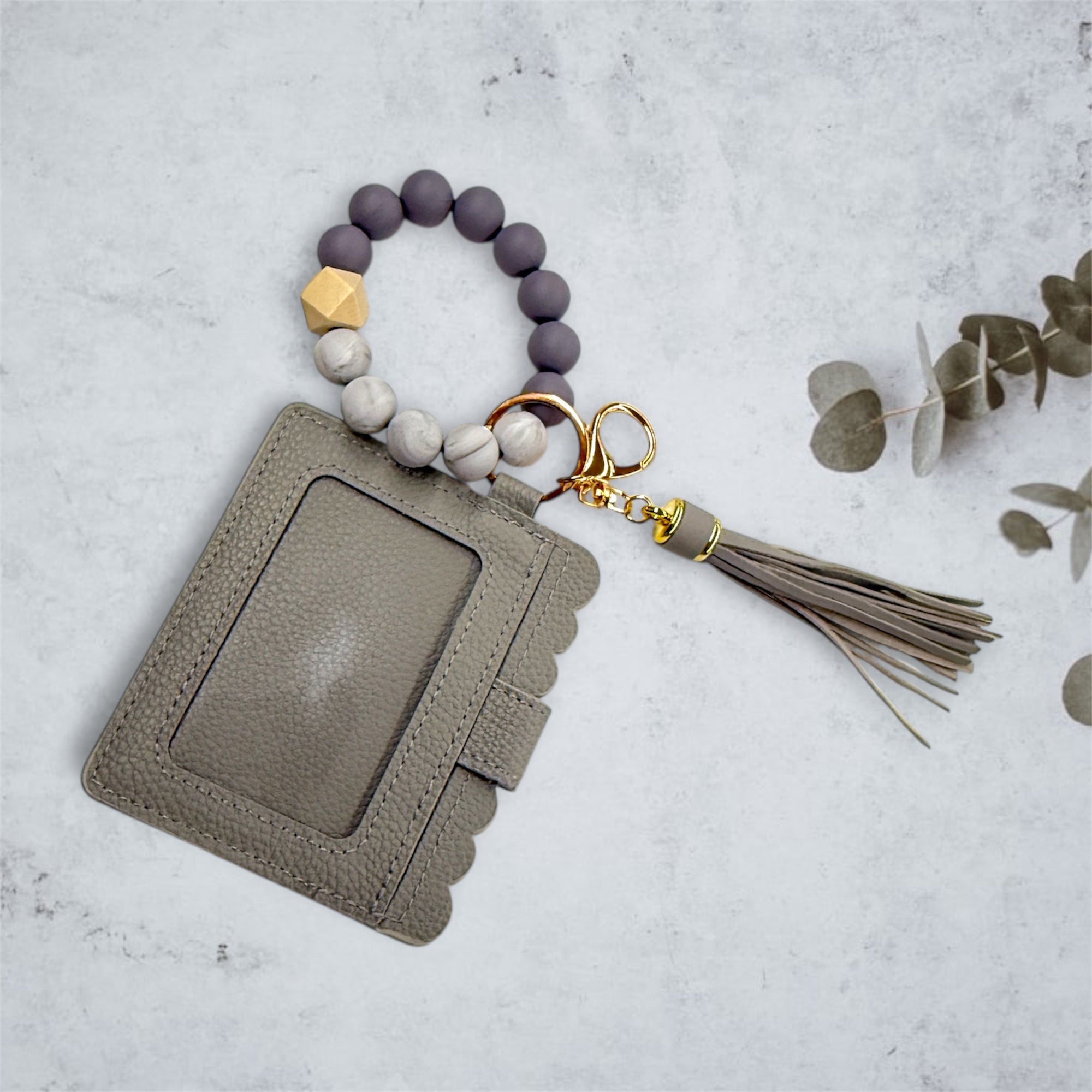 Gray Beaded Keychain Wallet