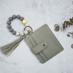 Gray Beaded Keychain Wallet