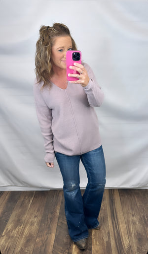 Latte Pink Oversized Vneck Mini Waffle LS (SM-XL)