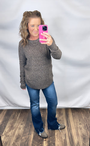 Heathered Brown Knit Hi Lo Sweater (SM-XL)