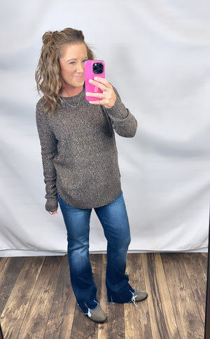 Heathered Brown Knit Hi Lo Sweater (SM-XL)