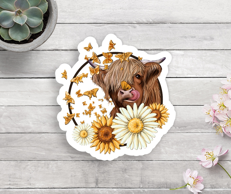 Highland Cow Sunflower Sticker