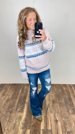 Peach Snowflake Mock Neck Sweater (SM-2X)