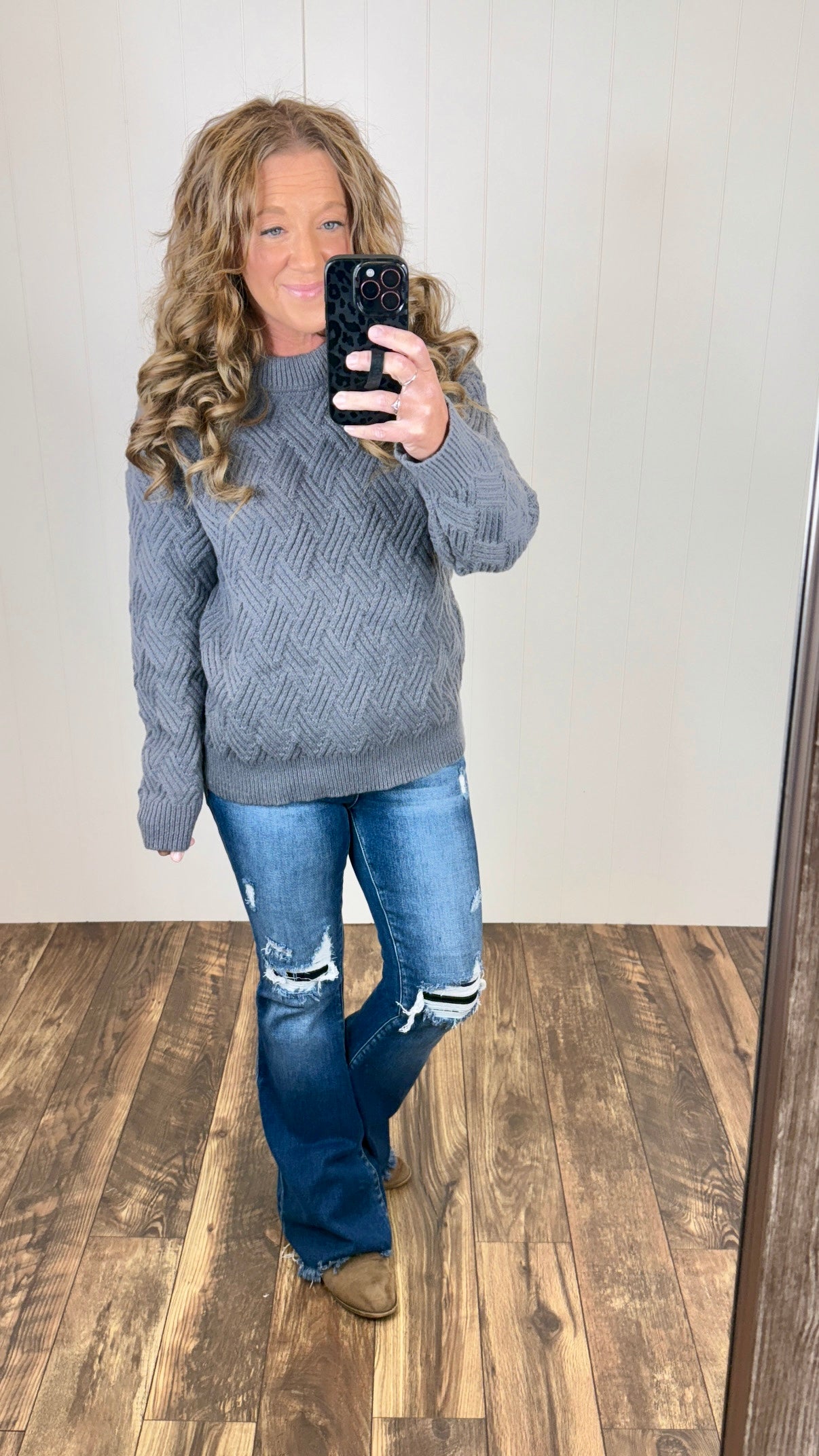 Gray Crisscross Knit Chunky Sweater (SM-XL)