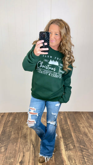 Green Farm Fresh Christmas Trees Crewneck Sweatshirt (Unisex SM-2X)