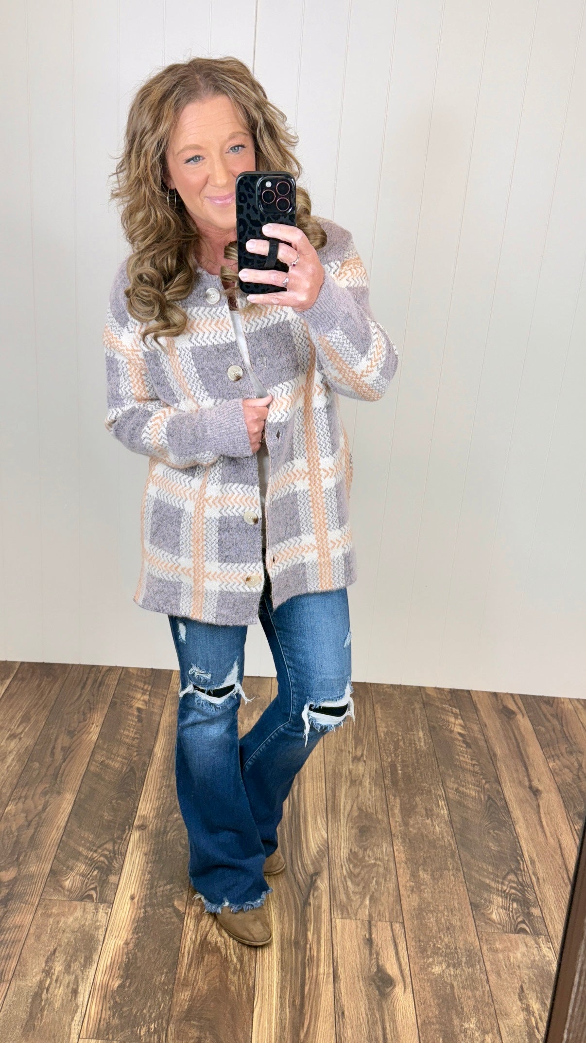 Purple & Peach Plaid Sweater Jacket (SM-XL)