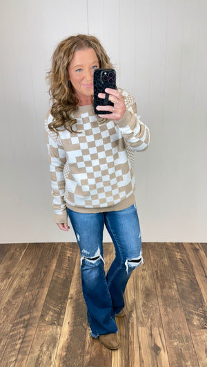 Tan Multi Checkered Pullover Sweater (SM-2X)