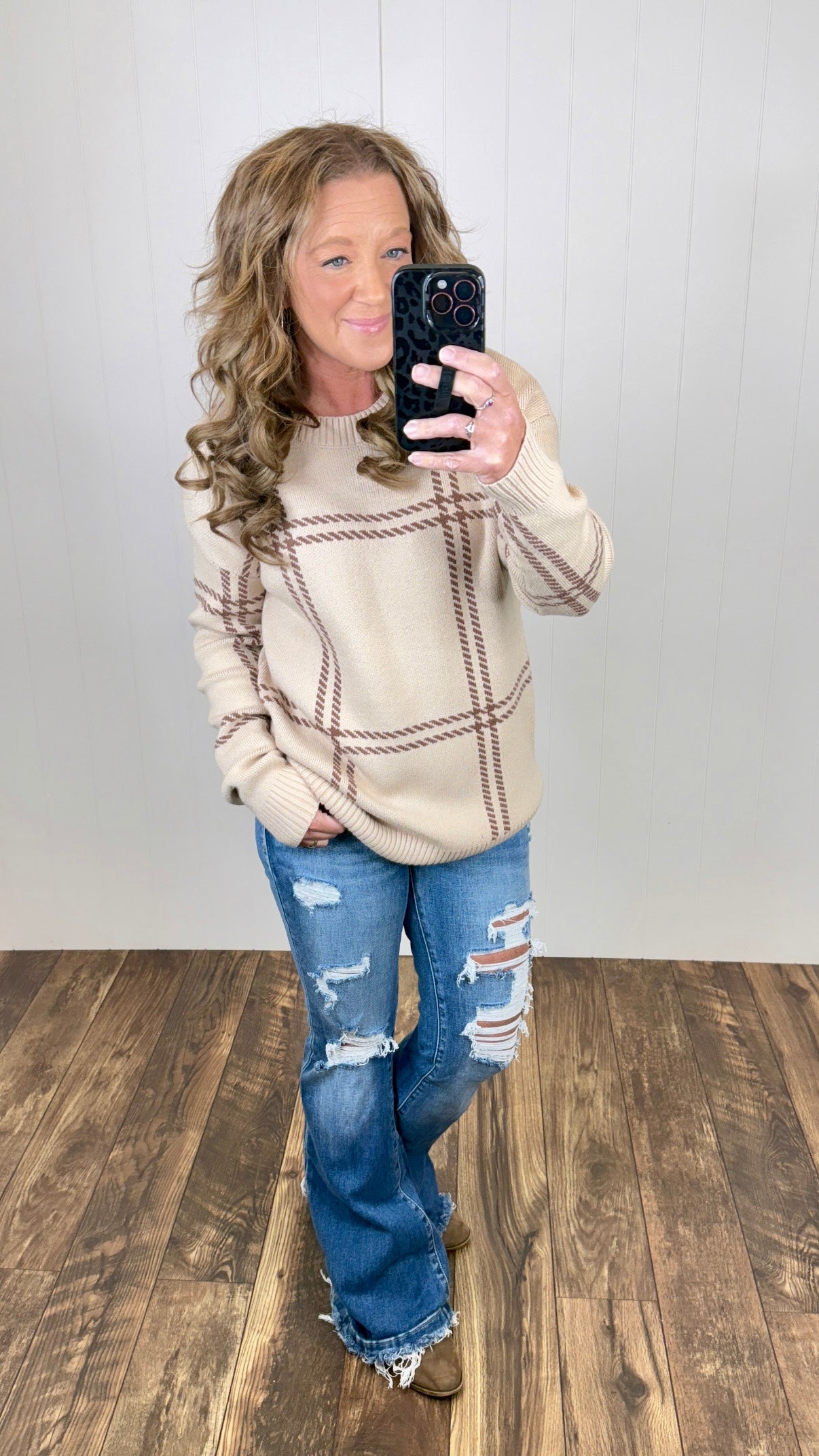 Tan Plaid Pullover Sweater (SM-XL)