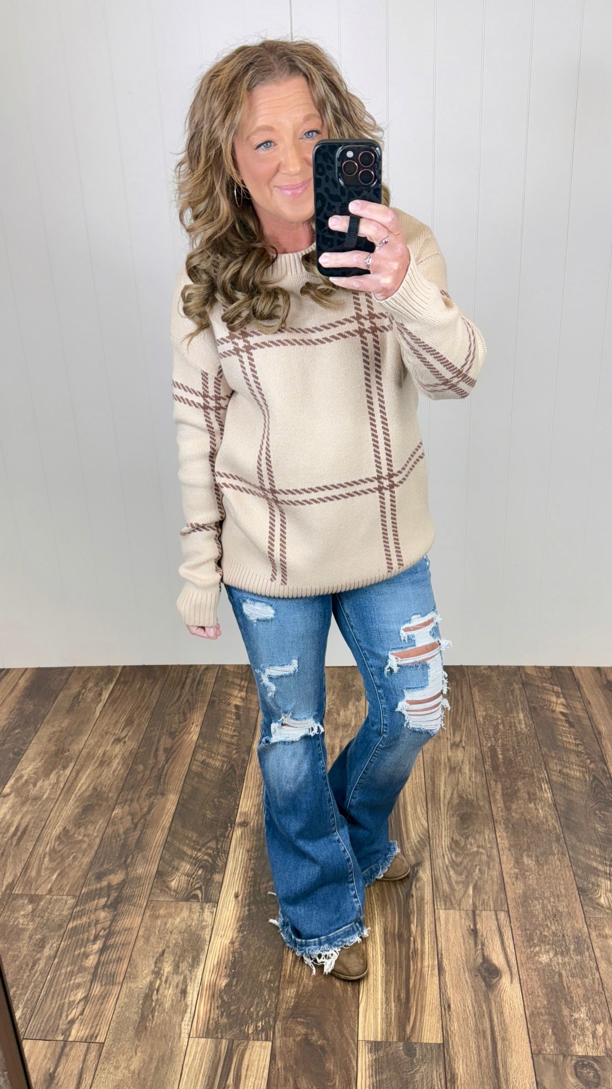 Tan Plaid Pullover Sweater (SM-XL)