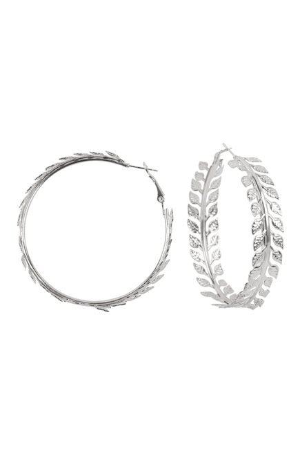 Silver Leaf Vine Hoop Earrings