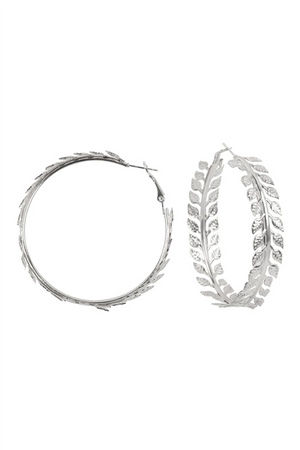 Silver Leaf Vine Hoop Earrings