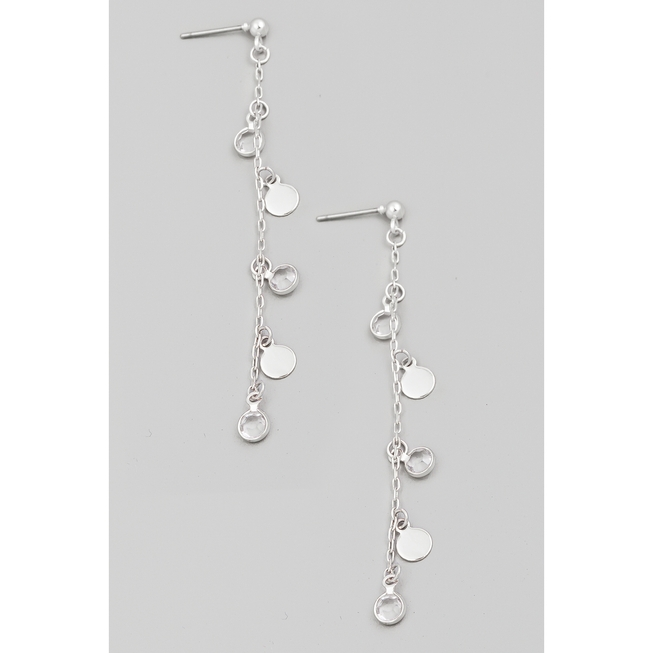 Silver Coin Rhinestone Chain Dangle Earrings