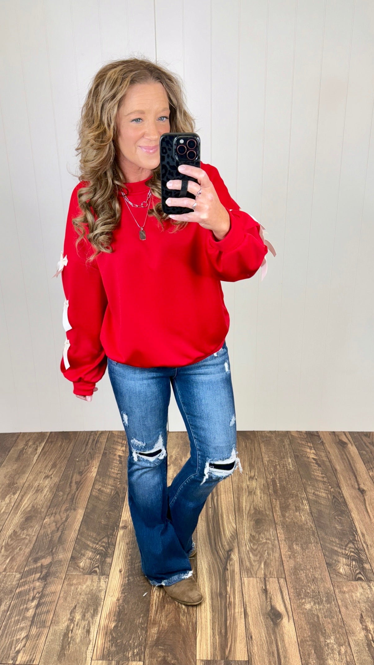 Red Satin Bow Sleeve Pullover (SM-XL)