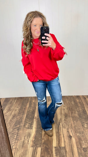 Red Satin Bow Sleeve Pullover (SM-XL)