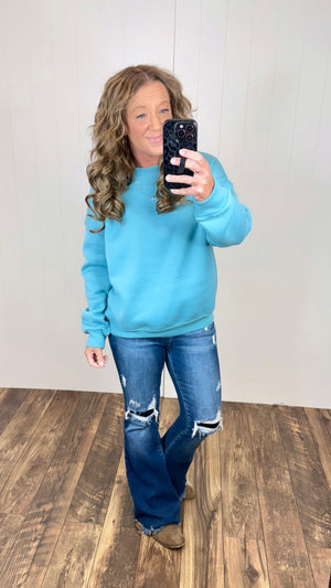 Dusty Teal Basic Fleece Crewneck Sweatshirt (SM-3X)