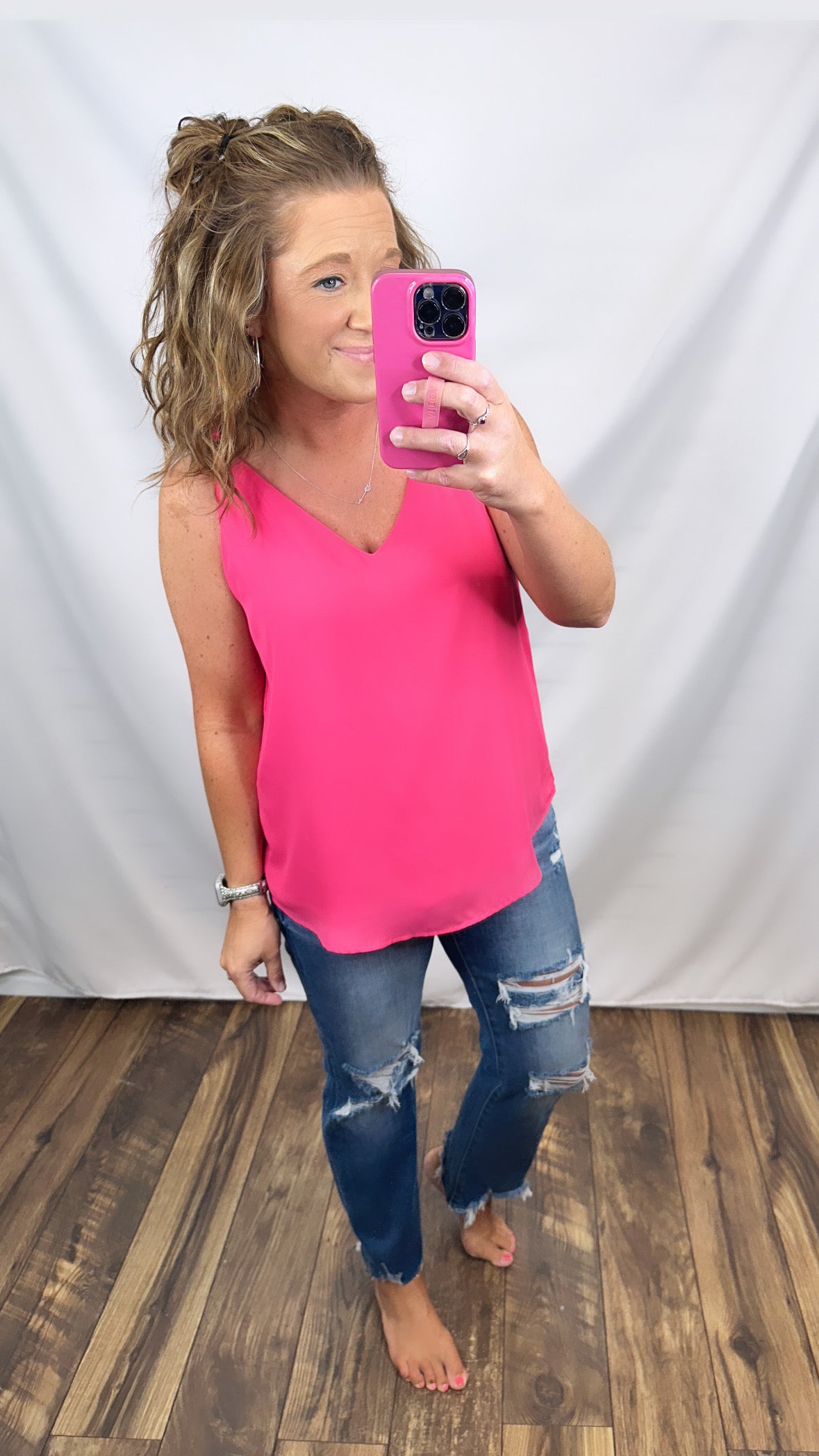 Hot Pink Vneck Blouse Tank