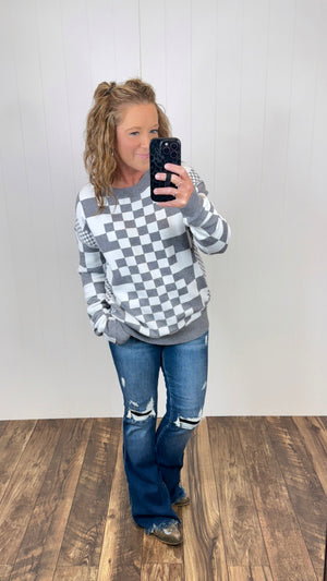 Gray Multi Checkered Pullover Sweater (SM-2X)