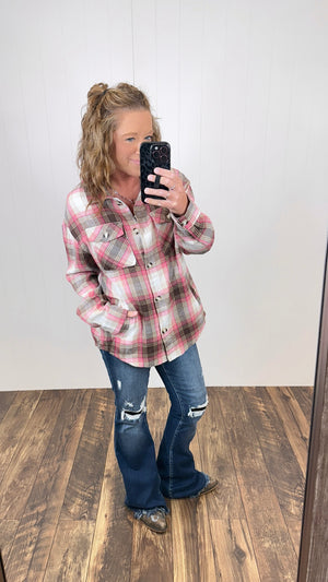 Pink & Mocha Lightweight Flannel (SM-2X)