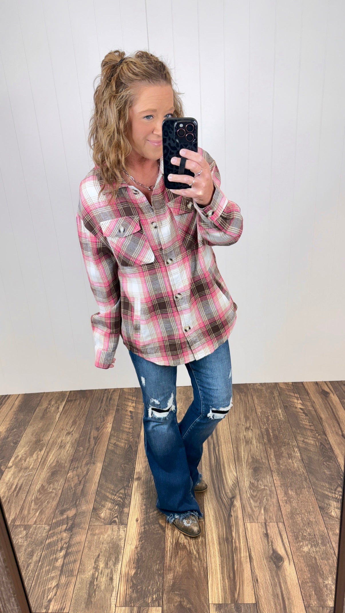 Pink & Mocha Lightweight Flannel (SM-2X)