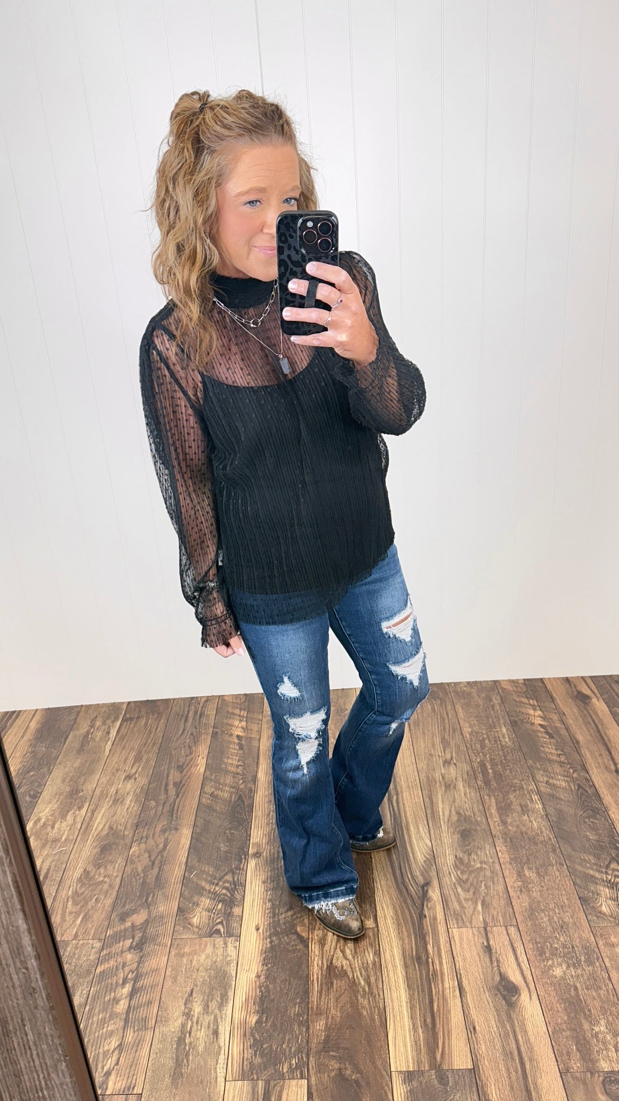 Black Dot Lace LS Top (SM-2X)