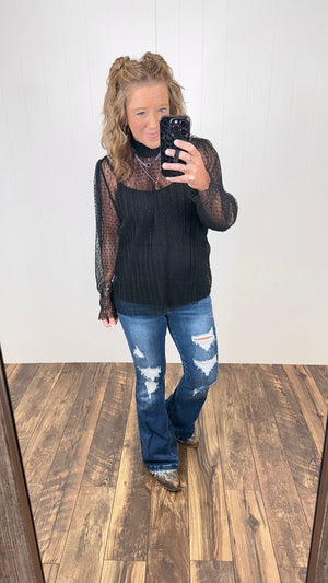 Black Dot Lace LS Top (SM-2X)