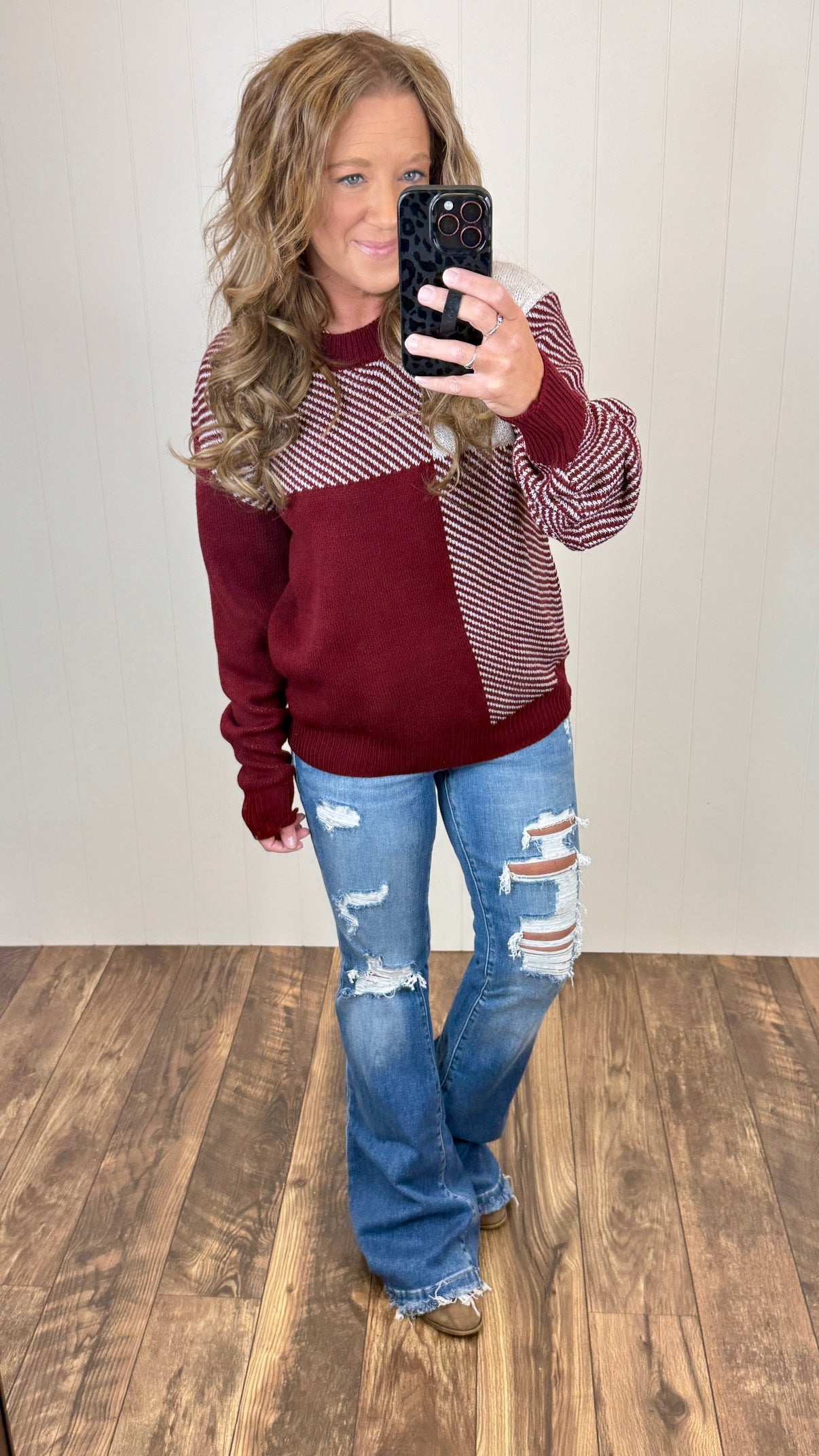 Burgundy Blocked Pullover Sweater (SM-XL)