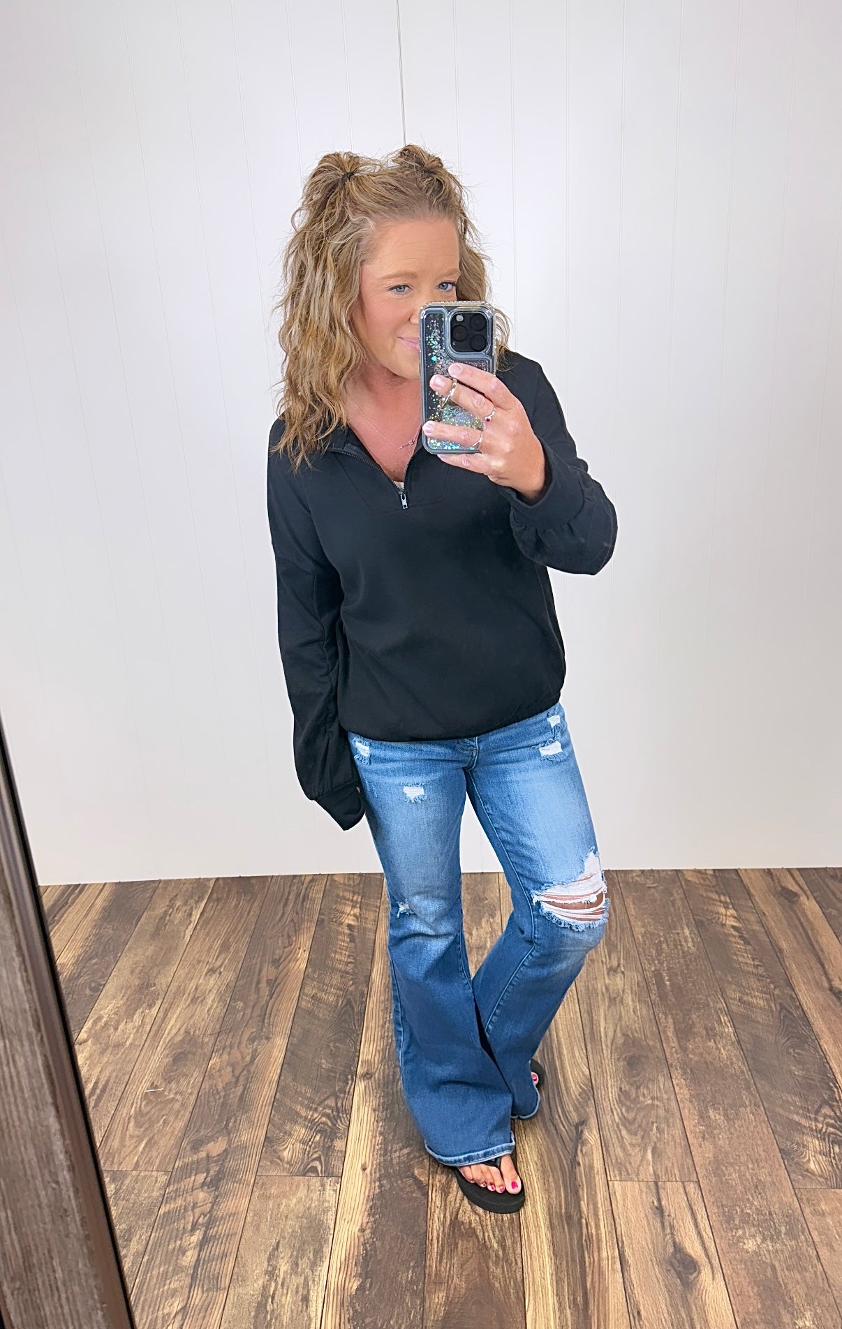 Black Dolman 1/2 Zip Pullover Sweatshirt (SM-3X)