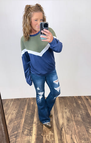 Olive & Navy Chevron Pullover (SM-XL)