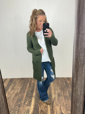 Olive Green Long Sweater Jacket (SM-2X)