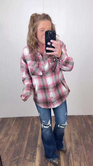 Pink & Mocha Lightweight Flannel (SM-2X)