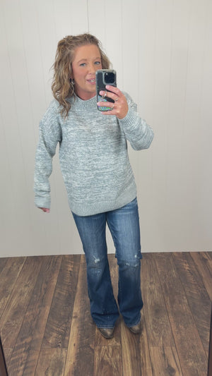 Gray Space Dye Mock Neck Sweater