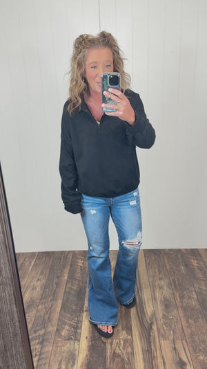 Black Dolman 1/2 Zip Pullover Sweatshirt (SM-3X)