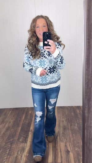 Frosty Blue Nordic Pullover Sweater