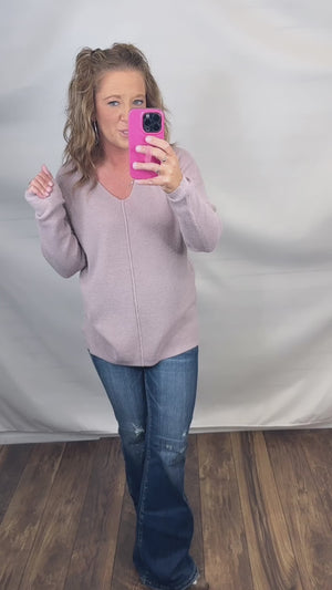 Latte Pink Oversized Vneck Mini Waffle LS (SM-XL)