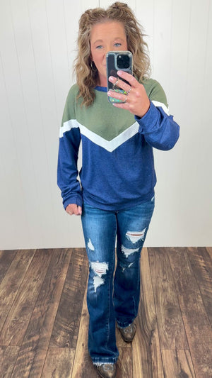 Olive & Navy Chevron Pullover (SM-XL)