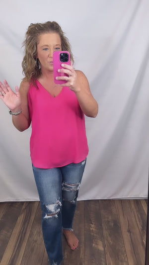 Hot Pink Vneck Blouse Tank