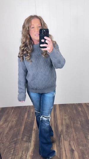 Gray Crisscross Knit Chunky Sweater (SM-XL)