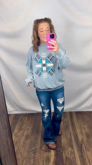 Gray Aztec Mineral Wash Sweatshirt (SM-XL)