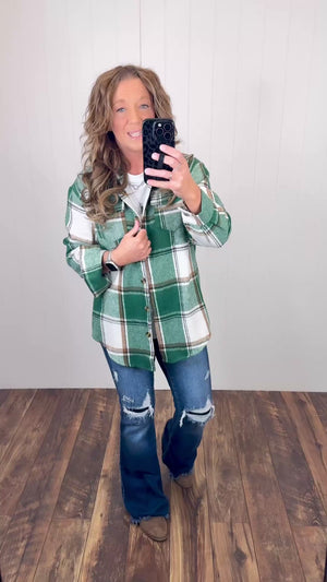 Green Plaid Flannel Shacket (SM-XL)