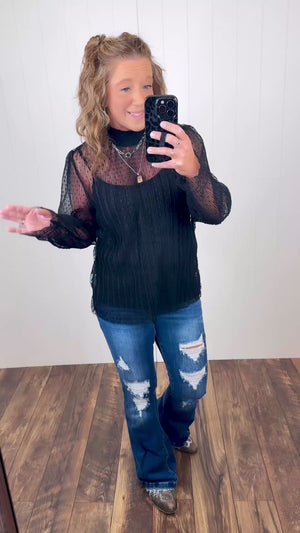 Black Dot Lace LS Top (SM-2X)