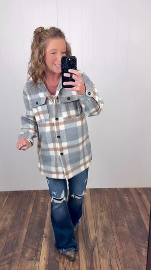 Gray Taupe Plaid Flannel Shacket (SM-2X)