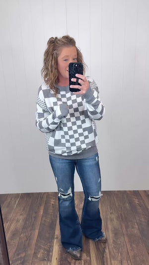 Gray Multi Checkered Pullover Sweater (SM-2X)