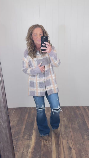 Purple & Peach Plaid Sweater Jacket (SM-XL)