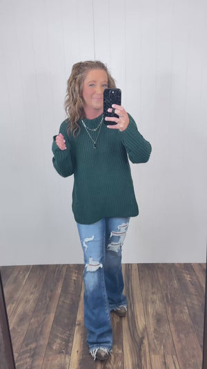 Hunter Green Chunky Knit Swing Sweater