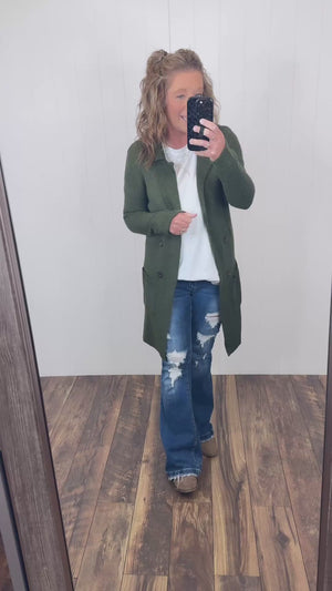 Olive Green Long Sweater Jacket (SM-2X)