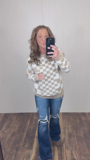 Tan Multi Checkered Pullover Sweater (SM-2X)