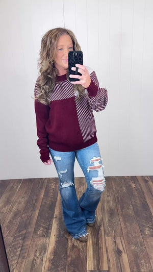 Burgundy Blocked Pullover Sweater (SM-XL)