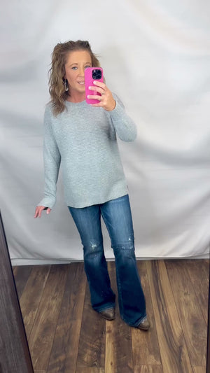 Gray Horizontal Ribbed Side Slit Sweater (SM-XL)